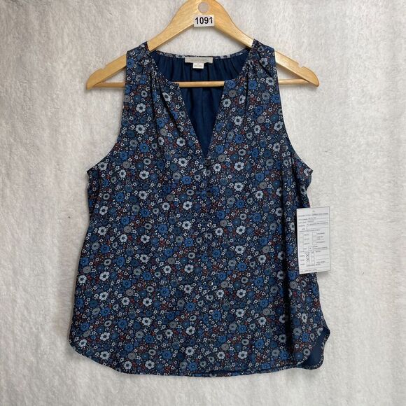 Outerknown Arlyn Top S Floral Sleeveless Blouse Dark Navy Blue Boho Summer - Picture 1 of 7